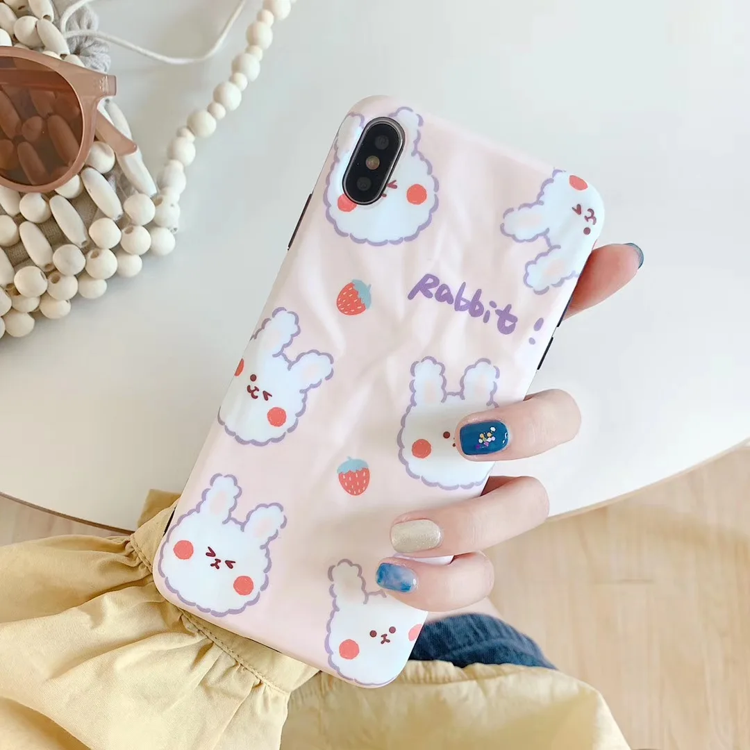 Милый чехол с клубничным зайчиком для телефона iPhone XS MAX XR Fundas розовый кролик мягкая задняя крышка для iPhone X 8 7 6S 6 Plus Coque Capa - Цвет: 2