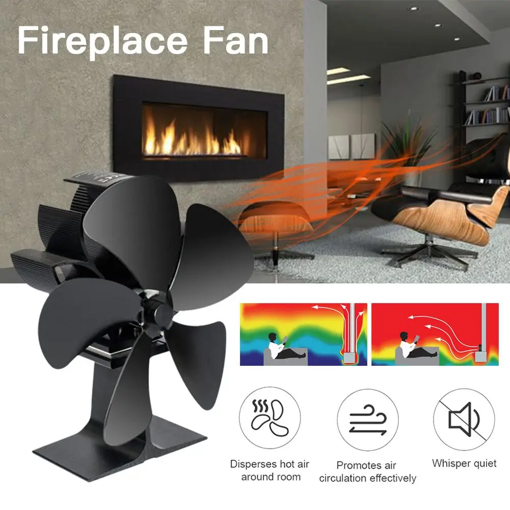 Black Fireplace Fan /8 Blades Heat Powered Stove Fan Log Wood Burner Eco Friendly Quiet Fan Home Efficient Heat Distribution
