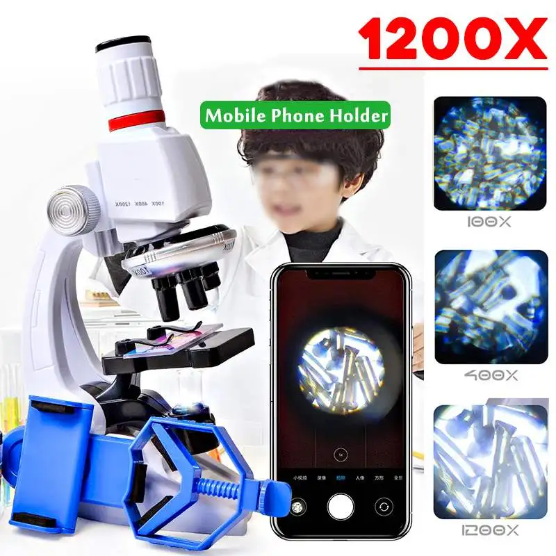 Becornce 100X 400X 1200X студенческий детский микроскоп набор W/держатель для мобильного телефона научное образование Подарочные игрушки