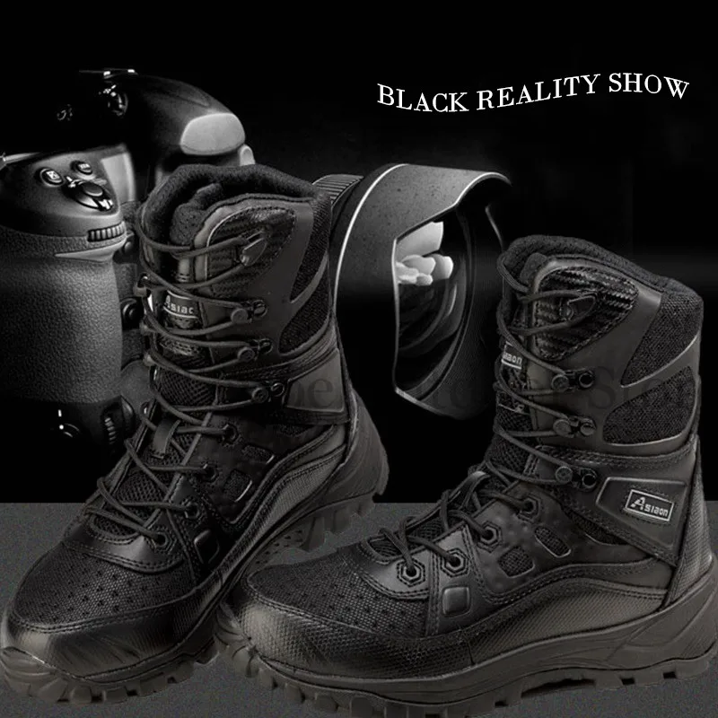 TOtrait Men Military Tactical Boots Outdoor Hiking Desert High-top Military Desert Climbing Sport Waterproof Shoes Ankle Boots - Цвет: Black