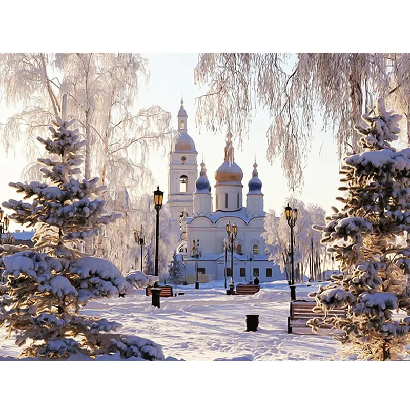 5D алмазная картина для церкви зимний пейзаж вышивка снежный мозаика стразы