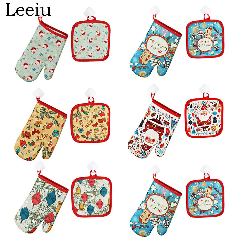 Leeiu, 2 шт, Рождественская выпечка, анти-горячие перчатки, коврик для духовки, с новогодним праздником,, Рождественская вечеринка, украшение для дома, Navidad, поставка