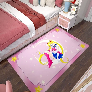 

Pink Cartoon Girls Gift Sailor Moon Luna Cat Magic Floor Rug Carpet Non-Slip Mat Bedroom Doormat