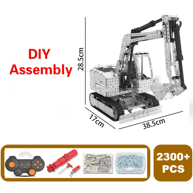 2021 Brand New 2.4G 10CH RC Tracked Excavator DIY Stainless Steel Assemble Vehicle Metal RC Car Model Kid Gifts 2