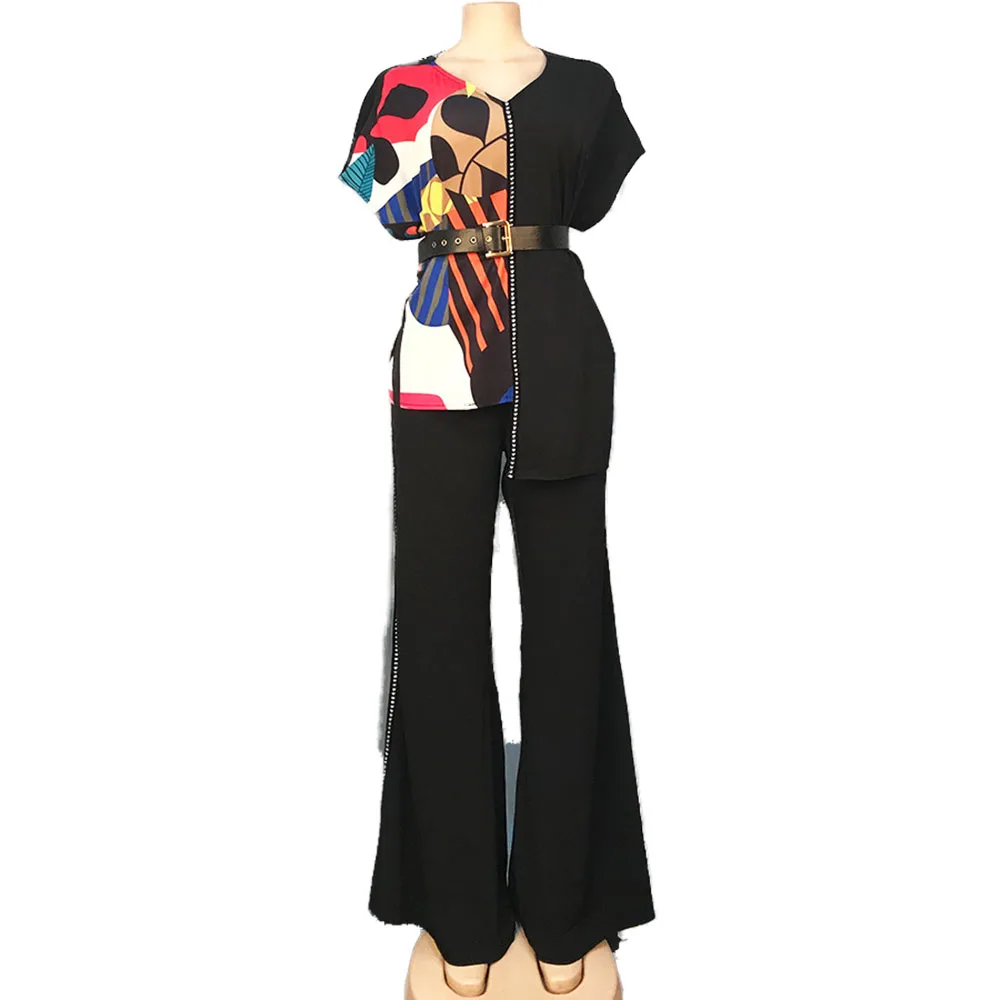 

2 Piece Set African Print Elastic Bazin Baggy Pants Rock Style Dashiki Sleeve Famous Suit For Women Two Piece Set Top And Pants