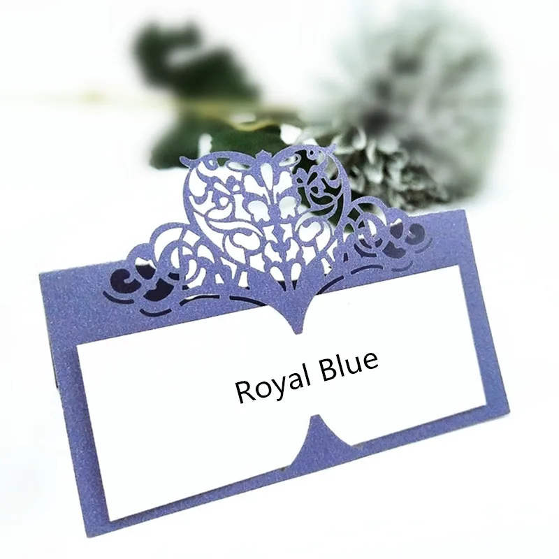 50 шт., винтажные вырезанные лазером сердечки, номер стола, имя, карта, место, карты, место, карта, украшение для свадьбы, банкета, дня рождения, 5Z - Цвет: Royal blue