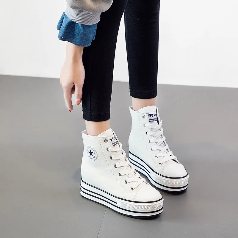 

Women Height Increasing Shoes White/Black/Navy/Red Lady Platform Ankle Boots Spring/Summer/Autumn/Winter Female Shoes Footwear