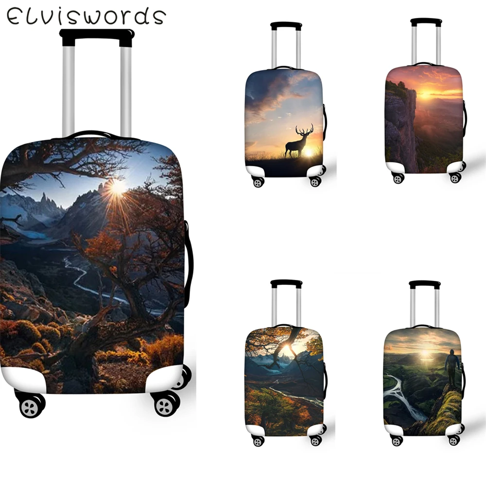 

ELVIESWORDS Luggage Cover Sunrise/Sunset Landscape Design Luggage Elastic Dust Cover Size 18-32 inch Big Luggage tag