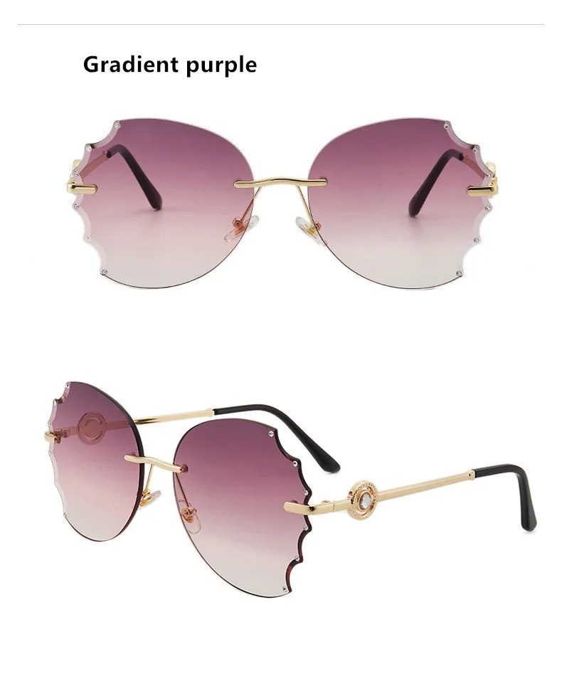 Круглое лицо анти-УФ цветок волна бескаркасные Европа и Америка алмаз металлические солнцезащитные очки градиент океана цвет женские солнцезащитные очки