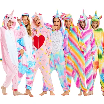 

Kigurumi Unicorn Pajamas Adult Animal Stitch Onesie Women Men Couple 2019 Winter Pijamas Suit Nightie Sleepwear Flannel Homewear