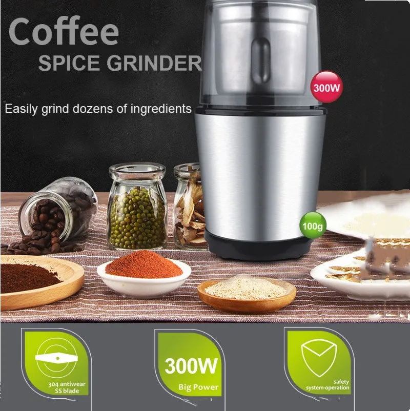 Coffee grinder, household electric portable Italian stainless steel grinder, dry seasoning grinder