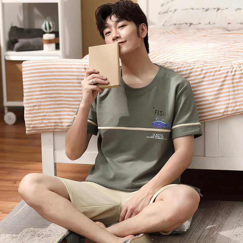 

Men Casual Cotton Pajamas Suit Nightwear Pyjamas Summer New Sleepwear Home Clothing Korean Version Short Sleeve Sleep Set