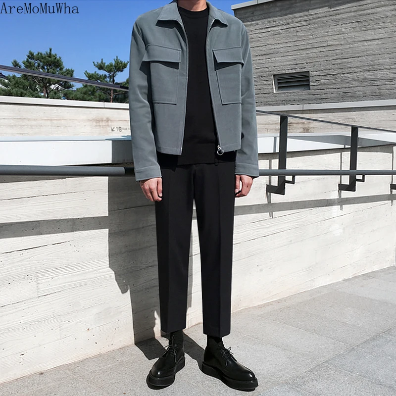AreMoMuWha Men's Autumn New Jacket Korean Version of The Trend Handsome Jacket Casual Loose Wild Clothes Mens Jacket QX1363