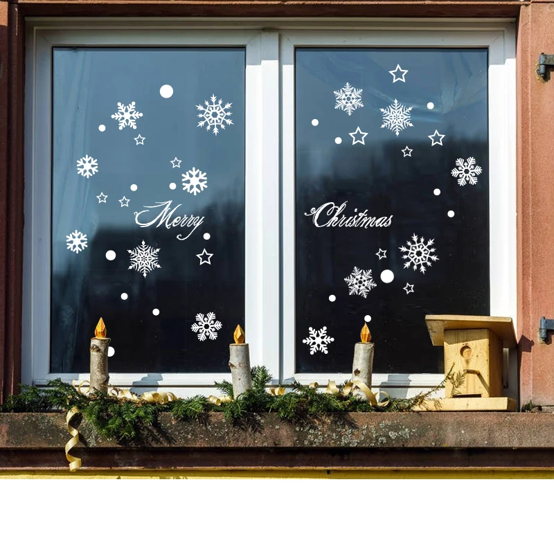 Веселые рождественские наклейки на окна белый стикер снежинки наклейки с видами витрины детская комната Рождественское украшение год стеклянный орнамент