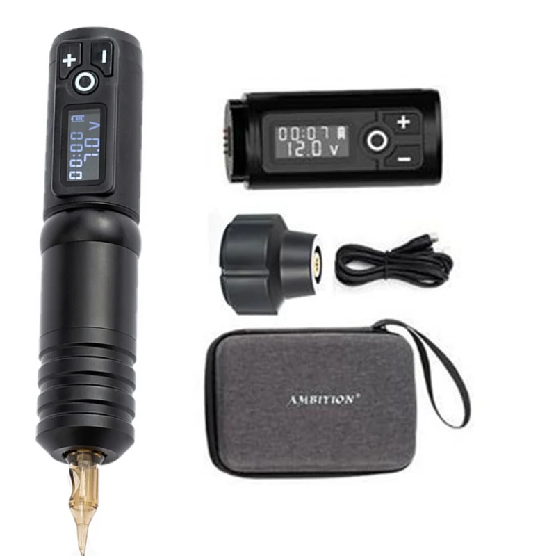 Ambition high quality wireless Tattoo pen machine 1650mAh Lithium Battery Power Supply LED Digital Display Equipment | Красота и