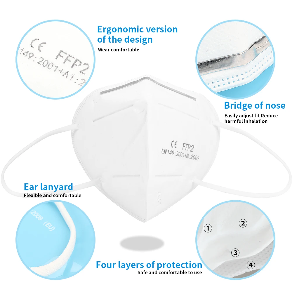 

50pcs Mouth Mask Disposable face mask Earloops Thickened soft elastic 4-Layer Filtration Muffle Protective 95% Filtration