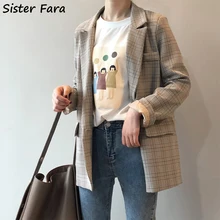 Sister Fara – Blazer ample à carreaux pour femme, simple boutonnage, élégant, décontracté, droit, automne hiver, 2021 