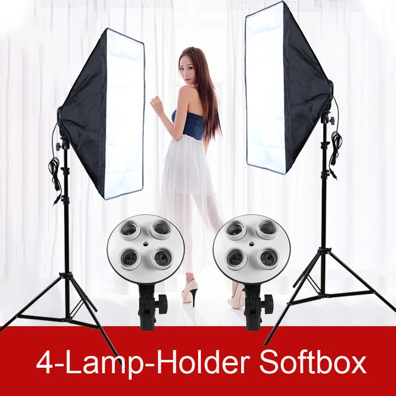 Goede Foto Studio 50*70cm Softbox Continue Verlichting Diffuser 4 in 1 E27 Socket Lamp Houder met 2 Stuks light Stand voor Selfie video