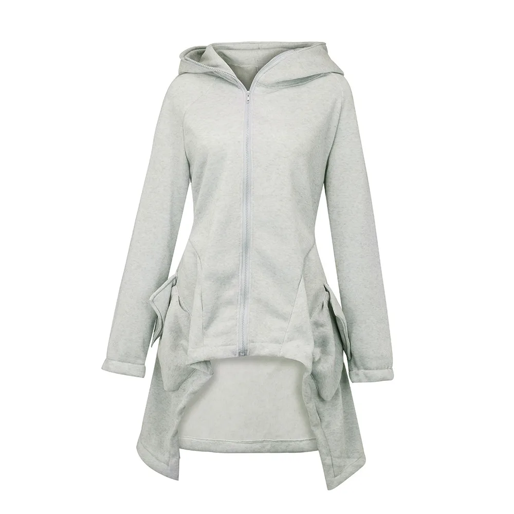 Jaycosin Fashion Women Winter Warm Zipper Asymmetric Solid Hoodie Coat Stylish Long Sleeve Comfortable Soft Coat Overcoat 23#4