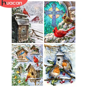 

HUACAN Diamond Painting Christmas Bird 5D Diamond Embroidery Winter Animal Mosaic Picture Of Rhinestone Home Decoration