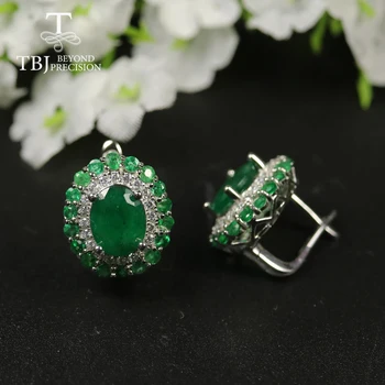 

2020 new luxury 4.5ct natural Emerald earring oval 7*9mm natural precious gemstone 925 sterling silver fine jewelry tbj