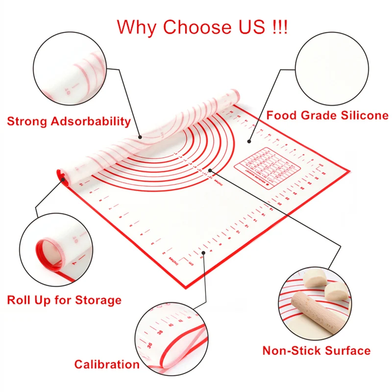 Baking Sheet Pad silicone baking mats Kitchen Tools Silicone Rolling Dough Pastry Bakeware Liner Pad Mat Oven Pasta Pizza Kitchen Accessories Cooking