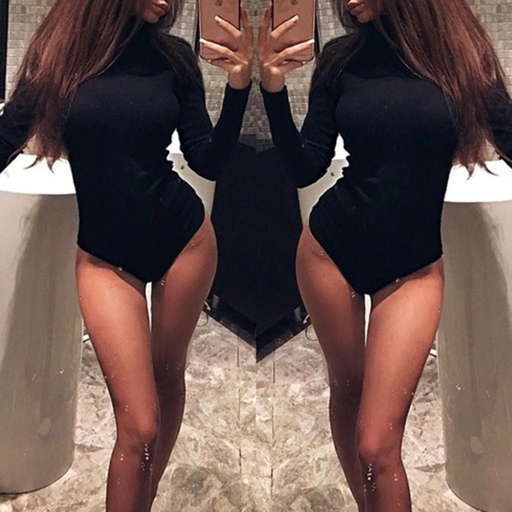 Новые модные женские Зимние Боди простой однотонный топ с длинными рукавами эластичные Комбинезоны женские мягкие Комбинезоны чулок