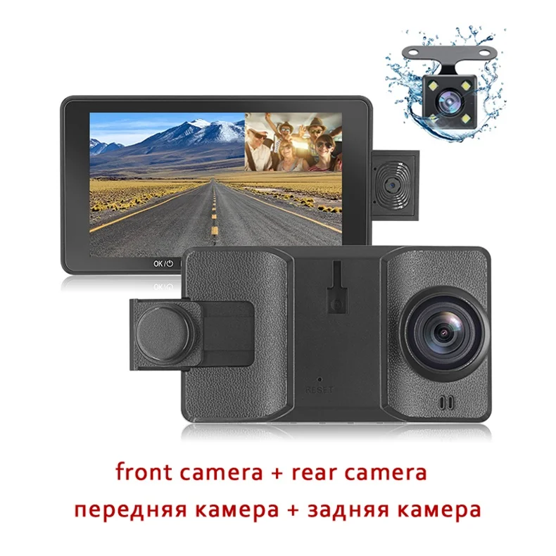 With Rear Camera Автомобильный видеорегистратор 3 камеры объектив 4,0 дюймов видеорегистратор Двойной Объектив экран с заднего вида авто видеорегистратор регистратор Dvrs - Название цвета: With Rear Camera