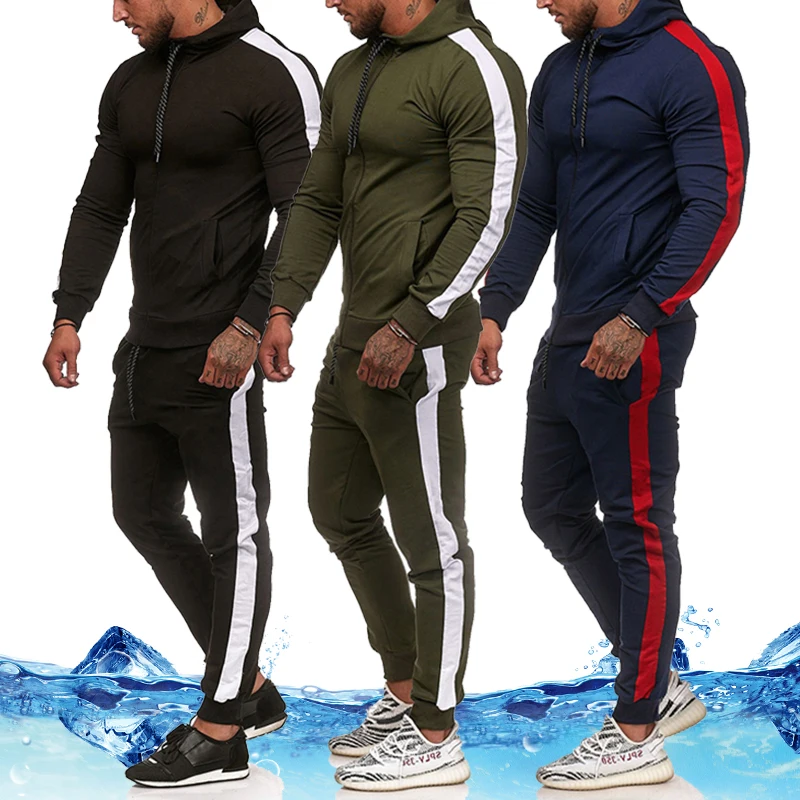 Good Buy Tracksuit Men Joggers Brand-New Set Outfits Sweatshirt Sport-Sets Spring Colorblock Striped exoD0rwVR