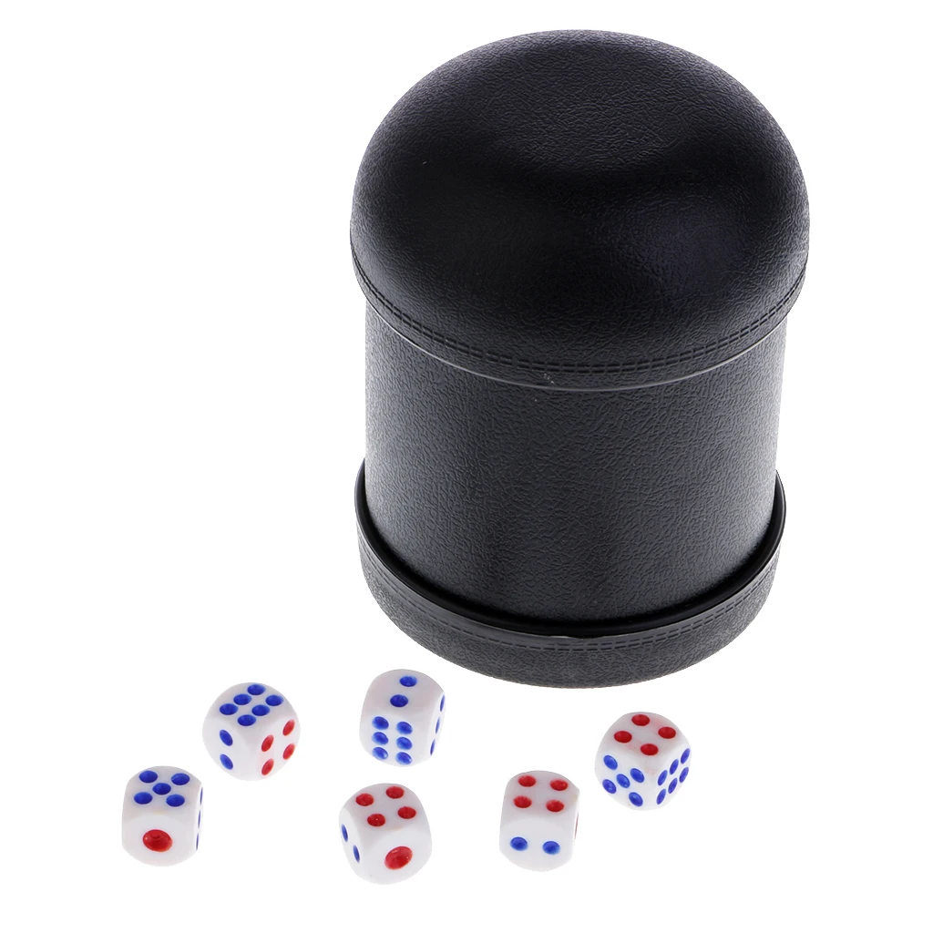 6x Dices Die Set w/ Cup for KTV Pub Bar Dungeons &Dragons RPG Table Game Black