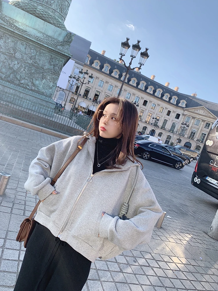 MISHOW осенне-зимний свитер, Женское пальто в Корейском стиле, одноцветное Свободное пальто с капюшоном и длинным рукавом MX19C6744