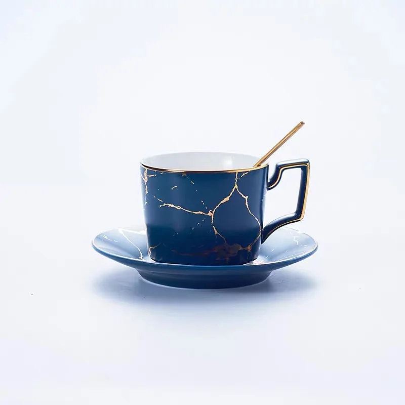 1 pc blue 200 мл роскошные мраморные керамические кофейные чашки и набор блюдец с золотой подставкой - Цвет: 1 pc blue