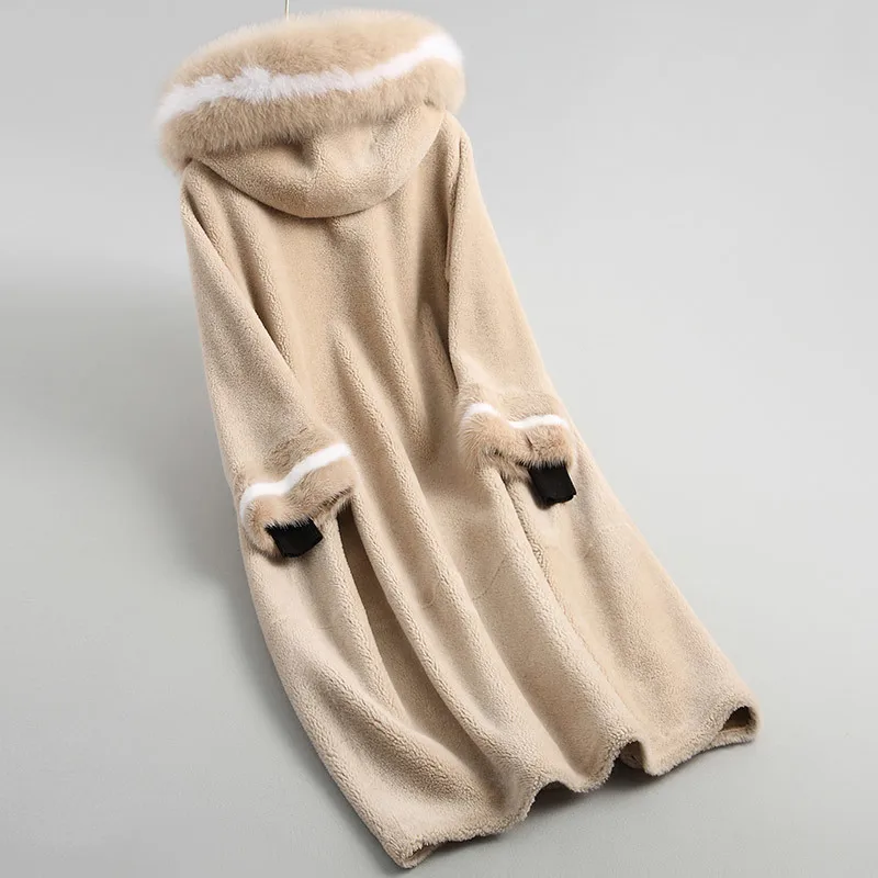 

Real Long Fur Jacket Fox Fur Hooded Autumn Winter Coat Women 100% Wool Coats and Jackets Women Manteau Femme KQN18052-2 s s