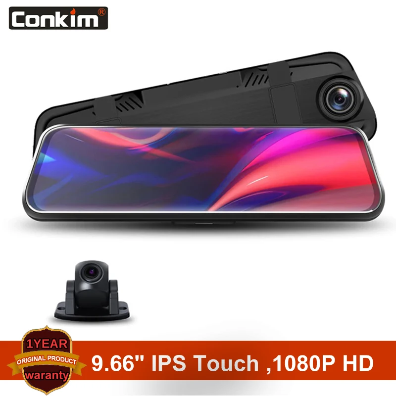 Conkim V3 поток зеркало заднего вида видеорегистратор Даш Cam Автомобильная 9,66 "ips Сенсорный экран 1080 P Full HD Автомобильный видеорегистратор авто
