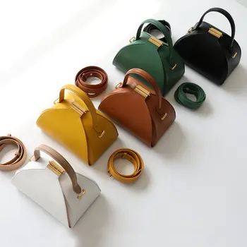 

2020 European and American leather women's bag Pandora semicircular single shoulder oblique span shell wide shoulder strap lock