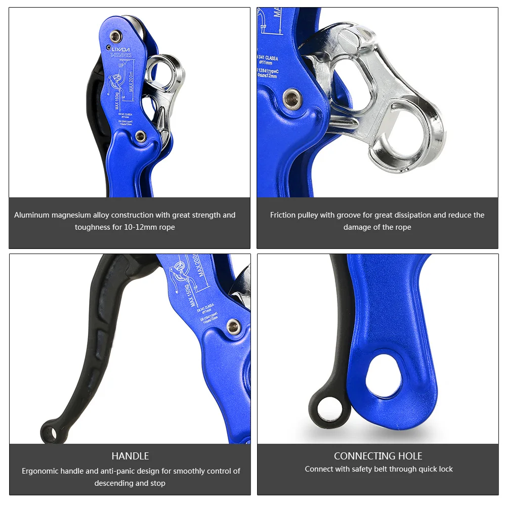Lixada Outdoor Stop Descender Self-braking Self Locking Descender Carving Rock Climbing Caving Rescue Rappel Protect Tool