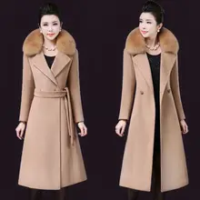 New Slim Women outerwear winter clothing fashion warm woolen blends coat female Belt elegant Double Breasted woolen coat