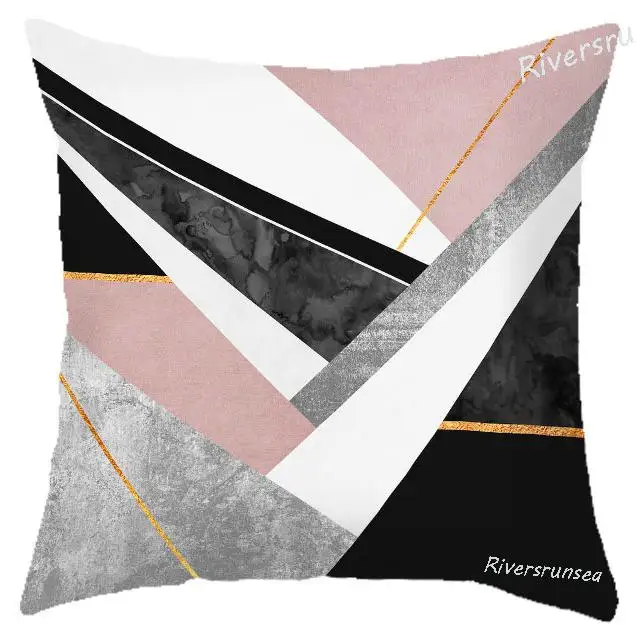 Modern Style Simple Pink Pillow Watercolor House Crane Flower Printed Plush Cushion Geometric English Nordic Cushions For Chair - Цвет: A13