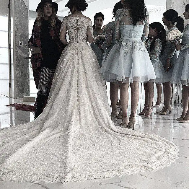 Vestidos De Novia Роскошные Жемчужные бусинки цветы роскошные наряды с длинным рукавом кружевные свадебные платья свадебное платье Robe De Mariage
