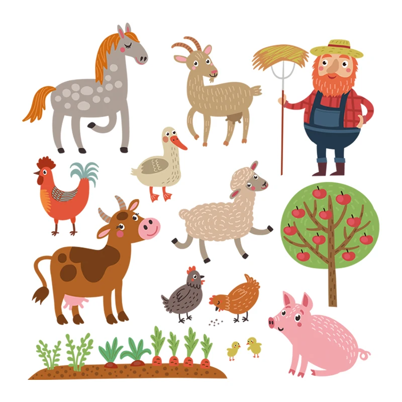 Farm Animals Appliques Iron On Patches For Kids Clothes Decoration Easy To Wear Diy Tshirt Heat Transfer Vinyl Stickers