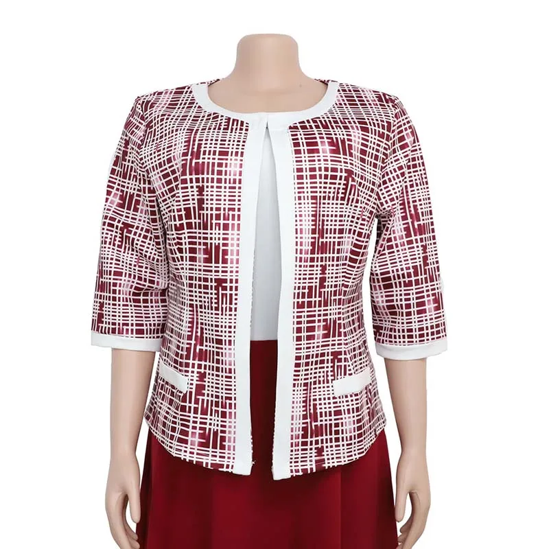 New Autumn Two Piece Set African Clothes Women Short Sleeve A-Line Dress&Print Coat Suit Office Lady Set High Quality