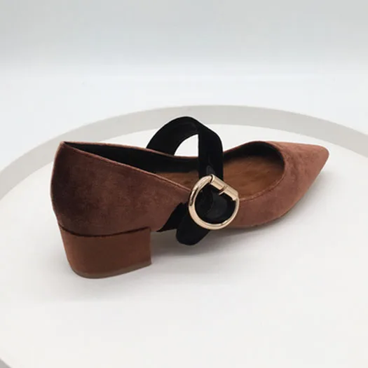 Coffee Fur Lined 4cm Мэри Джейн ремень синий Размер 33 замша 4 34 обувь мода женщина осень Указательный палец Темно-синий насос шик толстый женский пол элегантный металл средний Весна китайская новая Китай - Цвет: Coffee Fur Lined 4cm