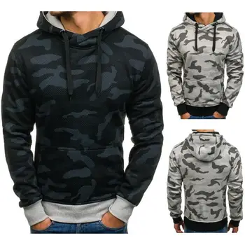 

Men's Camo Long Sleeve Hoodie Male Autumn Winter Casual Slim Outdoor Sports Sweatshirt