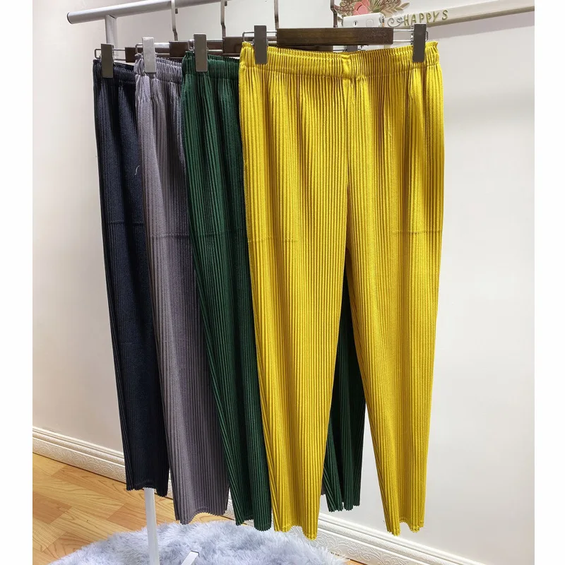 Plus Size Pants For Women Autumn New Elastic Miyake pleated Thick Solid Color Casual Pencil Ankle Length | Женская одежда