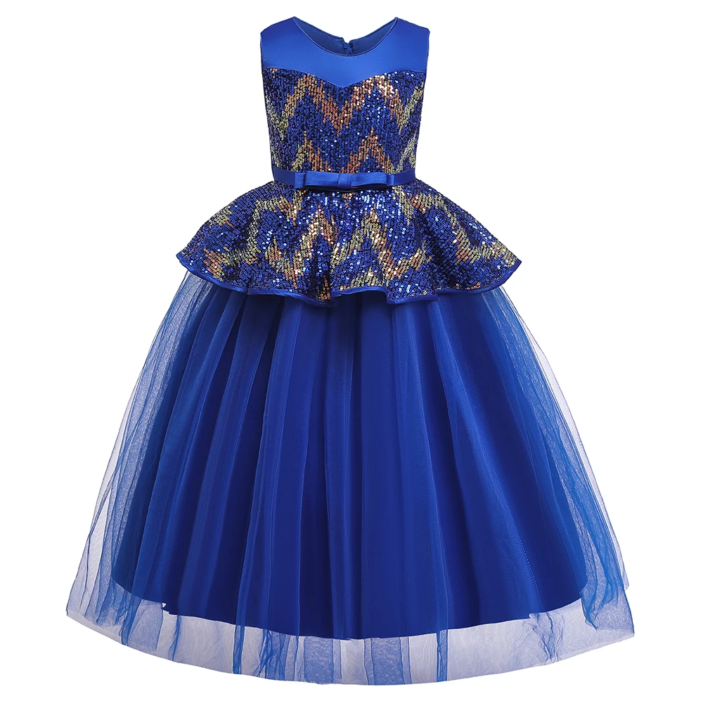 Детский костюм для девочек осеннее нарядное платье принцессы для девочек длинное свадебное платье без рукавов, миниатюрная юбка для танцев, праздничное платье для малышей - Цвет: blue