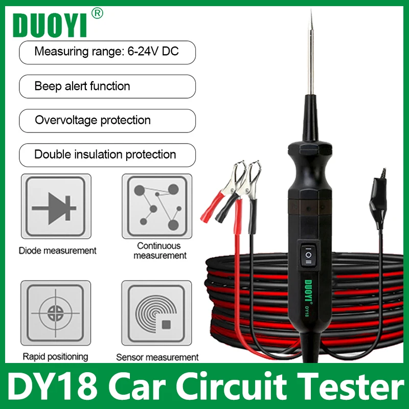 DUOYI DY18-probador de circuito de coche, sonda de potencia, herramienta de diagnóstico automotriz, pista de corriente eléctrica de 12V y 24V, localizador de cortocircuitos