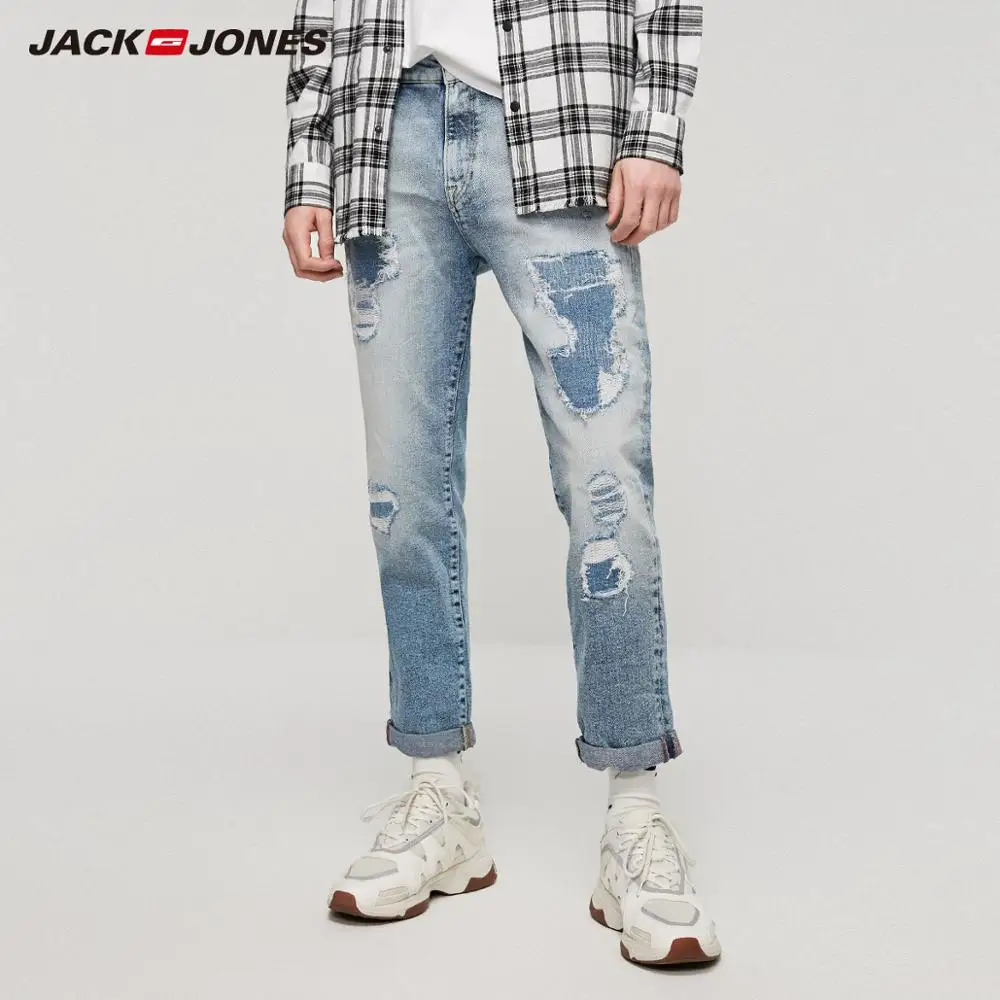 JackJones мужские облегающие рваные укороченные джинсы длиной до щиколотки уличная