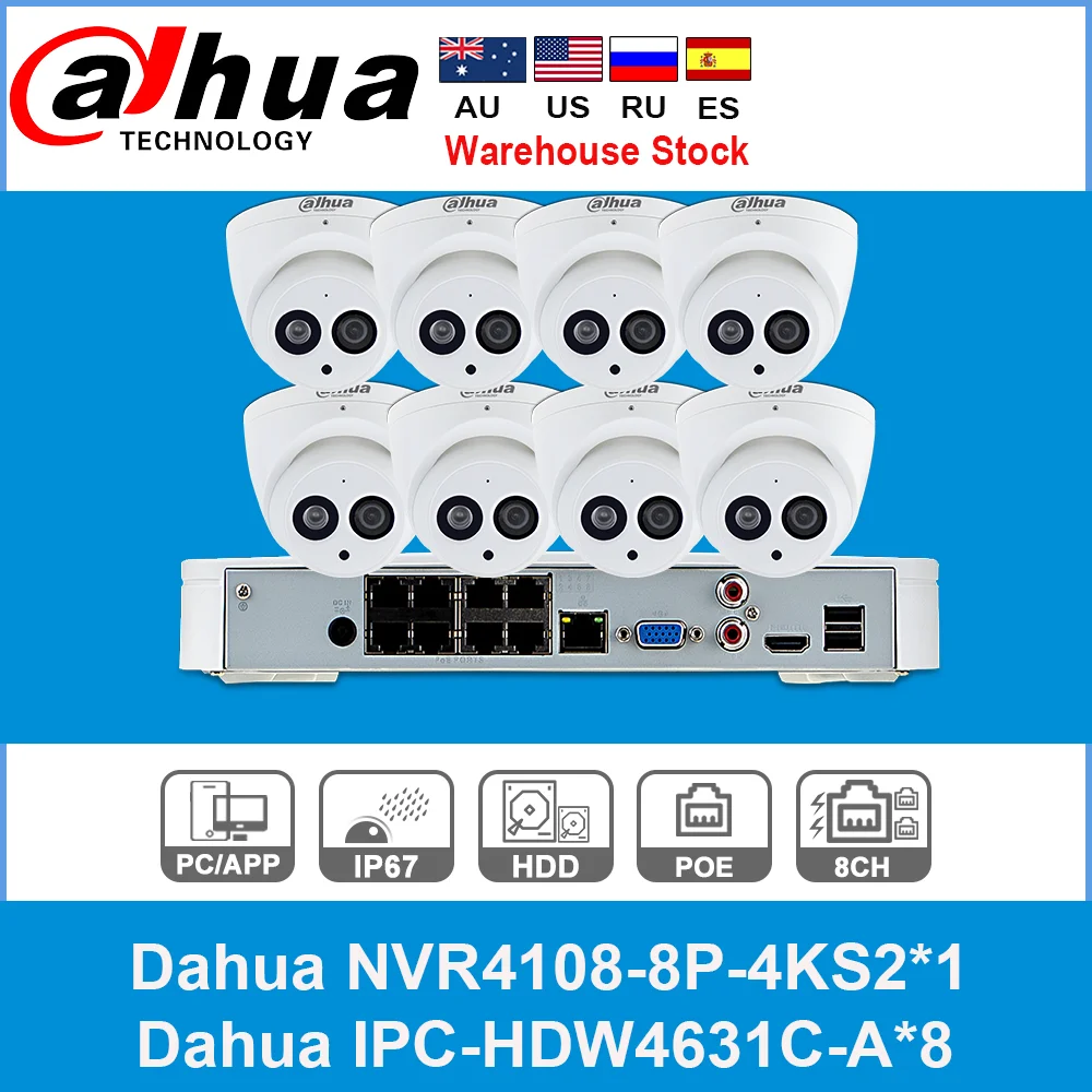 Сетевой видеорегистратор Dahua 6MP 8 + 4 видеонаблюдения Камера комплект с NVR4108 8P 4KS2 IP IPC HDBW4631C A P2P наблюдения