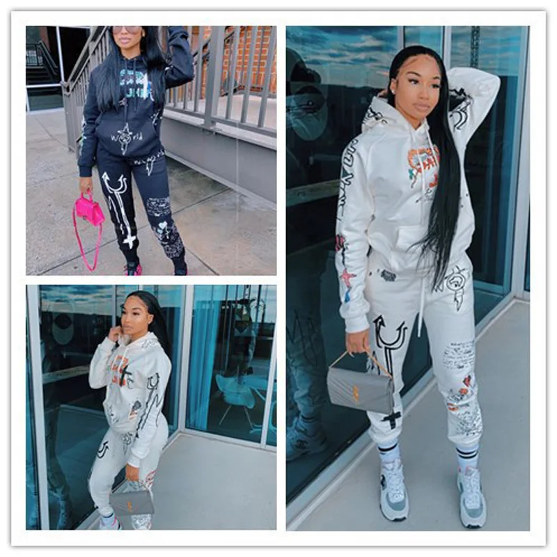 

2020 autumn and winter women's new letter printing casual two-piece sweater sports suit women clothes outfits