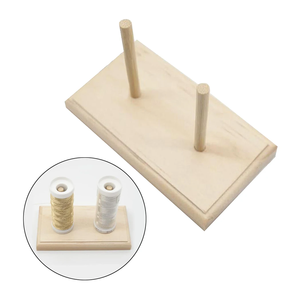 Wood Thread Stand Rack Holds Organizer 2 Spool Cone Embroidery Machine Sewing Storage Holder